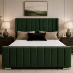 Green Panel Bed with Mattress – Elegant Panel Design Double Bed 160 x 200 cm
