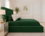 Emerald Green Velvet Double Bed with Mattress – Elegant Bed  160x200cm - Image 3