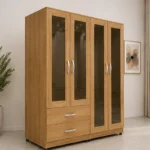 Large 4 Door Mirrored Wardrobe Featuring 4 Mirrors and 2 Spacious Drawers for Everyday Storage