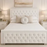Premium White Hilton Double Bed with mattress – Stylish 4ft 6in Upholstered Bed with Comfortable Mattress