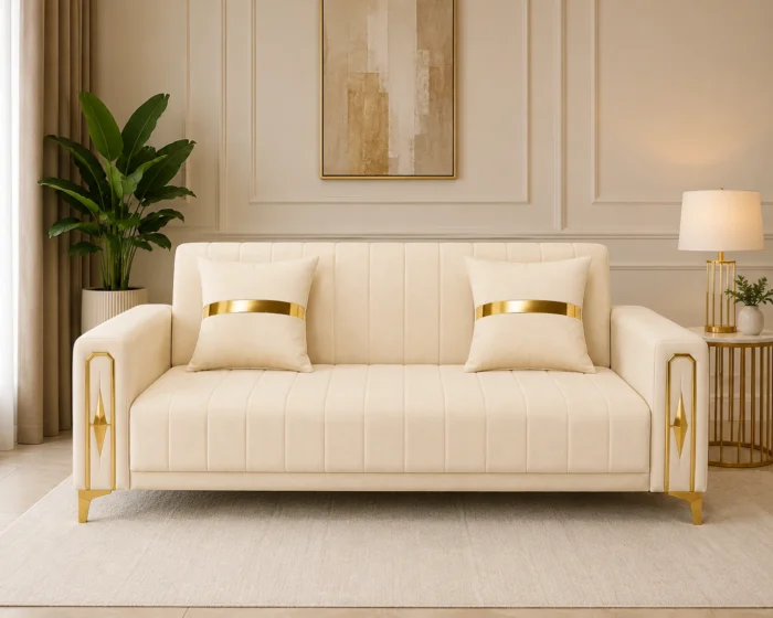 Luxury Turkish Sofa bed – 3 Seater Sofa with Gold Accents
