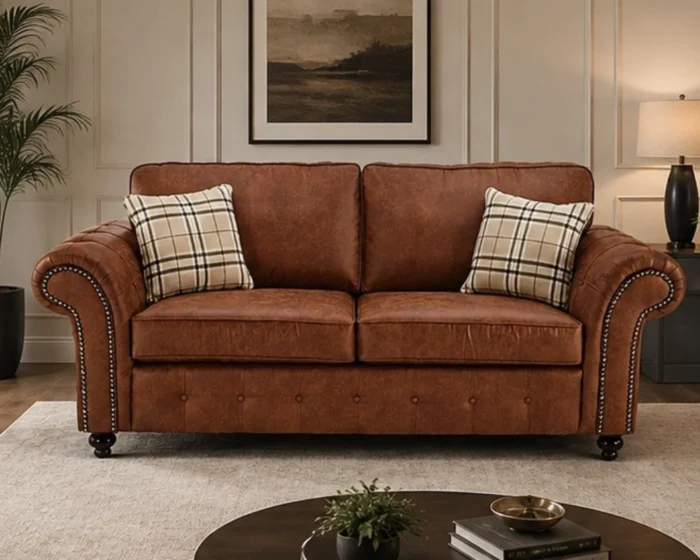 Oakland 3 Seater Leather Sofa – Classic Rolled Arm Design Luxury Comfortable Couch with Deep Cushions & Elegant Finish