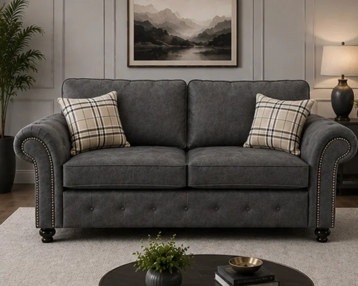 Oakland 3 Seater Fabric Sofa – Dark Grey Classic Design Modern Comfortable Couch with Deep Cushions & Elegant Finish