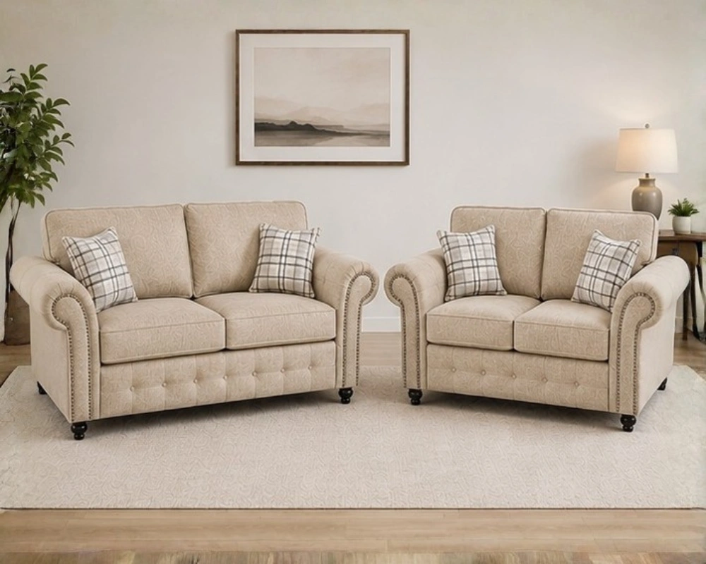 Oakland Rustic Sofa Collection for Elegant Interiors Premium Fabric 3+2 Sofa Suite Stylish - Chesterfield Design for a Sophisticated Living Room - Image 1
