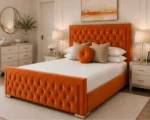 Vibrant Orange Hilton King Size Bed with mattress – Elegant Upholstered Frame & Mattress-King size Bed 180x200cm - Image 3