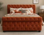 Luxury Orange Velvet Bed Frame-200 × 200 cm Upholstered Bed, with mattress
