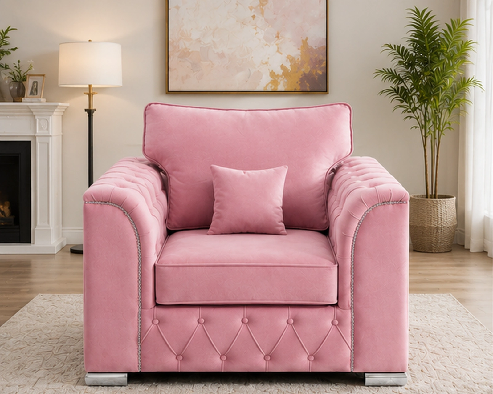 Pink Chesterfield Armchair – Luxury Buttoned Design Elegant Chesterfield 1 Seater Sofa Regal Tufted 1 Seater Sofa - Image 1