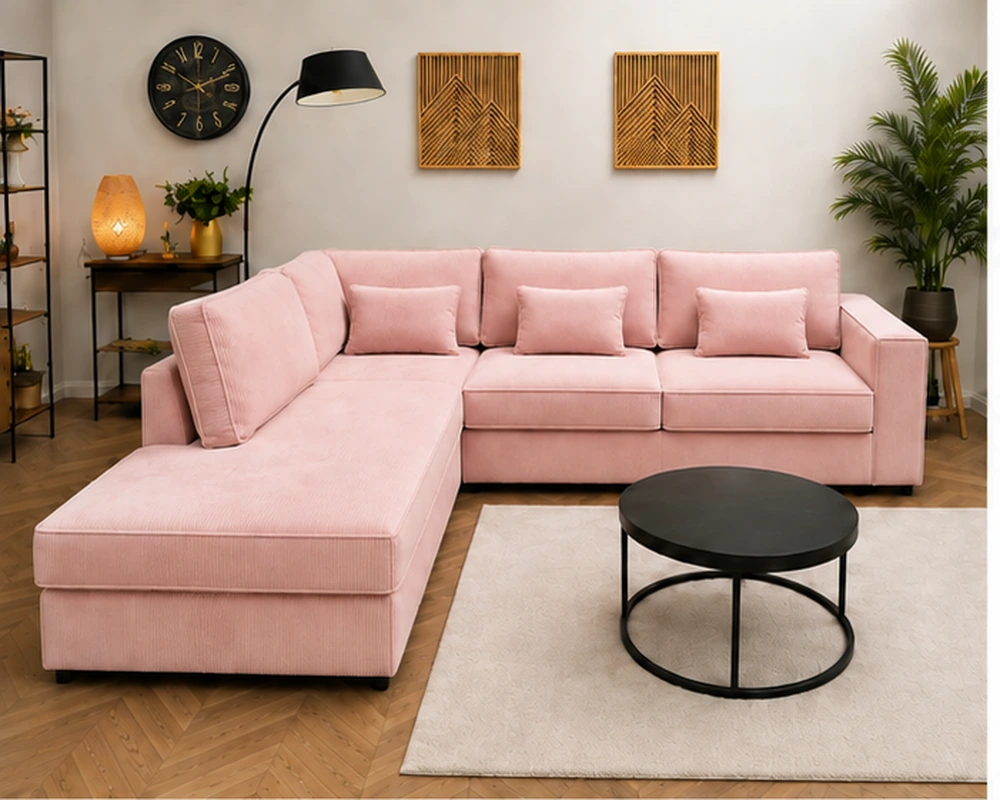 Pink Corner Sofa – Modern L-Shaped Living Room Sofa Modern Pink L-Shaped Sectional Sofa | Elegant Luxury Corner Couch - Image 1