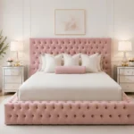 Dusty Pink Ambassador Double Bed with mattress – Luxury Upholstered Design