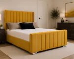 Gold Double Panel Bed – Panel Wingback Double Bed with Mattress – 160 x 200 cm - Image 2