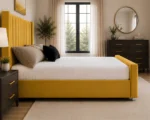 Gold Double Panel Bed – Panel Wingback Double Bed with Mattress – 160 x 200 cm - Image 4