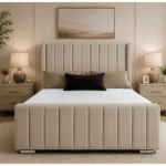 Stone Beige 4ft 6in Double Bed – Modern Panelled Design with Luxury Padded Headboard