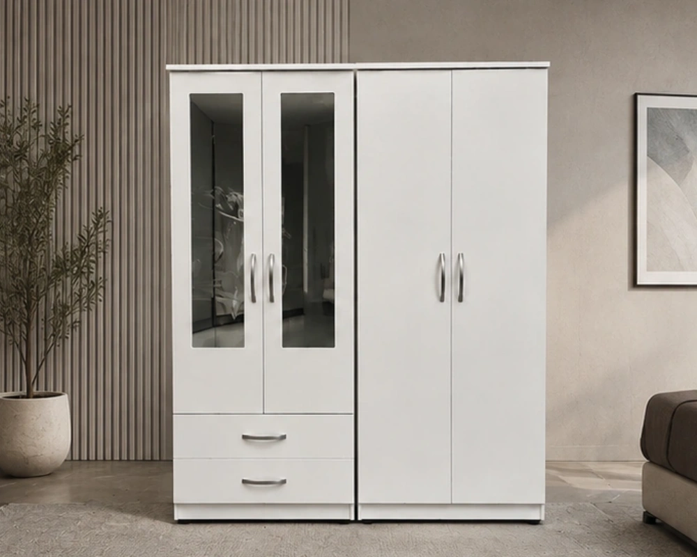 Premium Mirrored Door Wardrobe Modern 4 Door Mirrored Wardrobe with Spacious Bedroom Storage and Two Convenient Drawers - Image 1