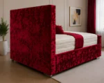 Burgundy Red Velvet Bed Frame with mattress – Elegant Tufted Upholstered Bed with Headboard & Footboard - Image 3