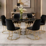 Elegant Dining Table with Chairs Set | Spacious 6 Seater Family Dining Furniture