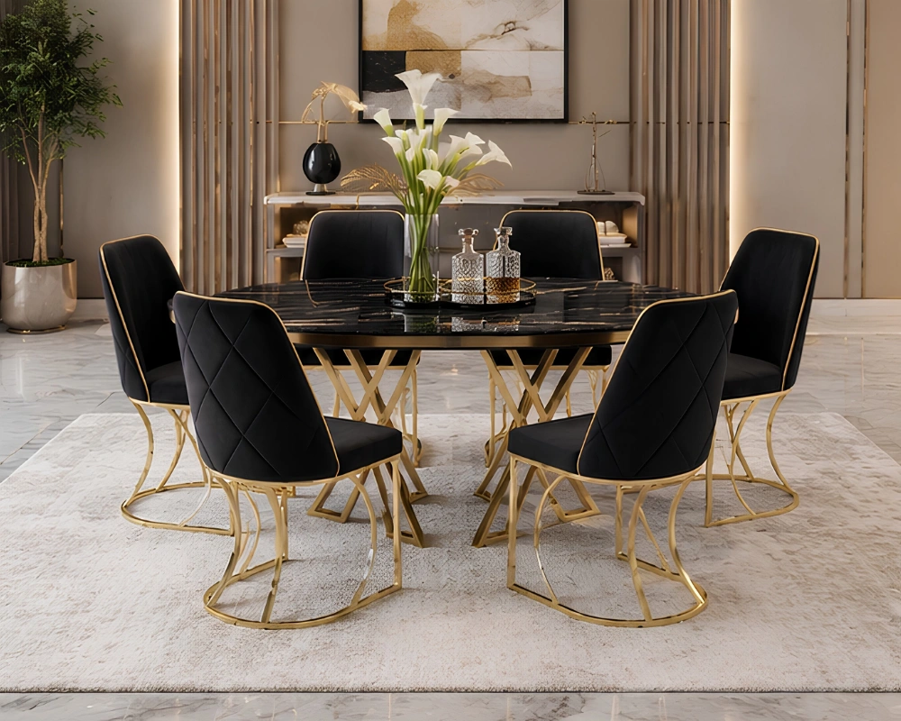 Premium dinning table with chairs Elegant Dining Table with Chairs Set | Spacious 6 Seater Family Dining Furniture - Image 1