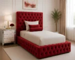 Luxury Burgundy Red Single Bed with mattress – Elegant Button Tufted Bed Frame - Image 2