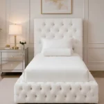 Premium White Upholstered Single Bed with mattress – Stylish Tufted Headboard & Footboard