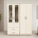 Elegant 4 Door Wardrobe Design with 2 Mirror Panels and 2 Convenient Storage Drawers