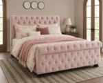 Modern Pink Velvet Sleigh Bed with mattress - 200 × 200 cm Bed - Image 3