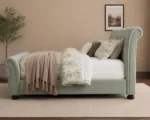 Sage Green Luxury Sleigh Double Bed Frame 4ft6 - Upholstered Velvet Bed with mattress - Image 3