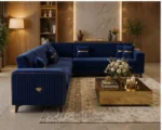 Luxury Navy Blue L-Shaped Sofa 6 seater – Premium Velvet Corner Sofa - Image 3