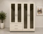 Stylish 4 Door Wardrobe with 4 Integrated Mirror Doors and 2 Large Storage Drawers