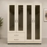 Stylish 4 Door Wardrobe with 4 Integrated Mirror Doors and 2 Large Storage Drawers