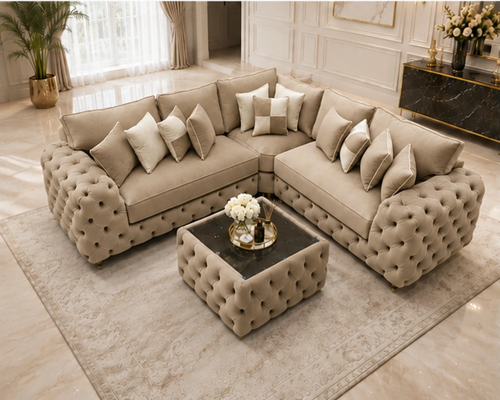 Statement Corner Sofa with Plush Cushions and Decorative Armrests - Copy Modern Ashton Corner Sofa – Premium L-Shaped Tufted Luxury Couch - Image 1