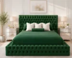 Rich Green Velvet King Size Bed with mattress – Elegant Ambassador Design - Image 2