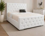 Pure White Florida King Size Bed – 180 × 200 cm 5ft Elegant Tufted Headboard-Kind Bed with Mattress