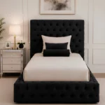 Sophisticated Black Ambassador Bed with mattress – Contemporary Padded Single Bed 3ft | 90×190 cm