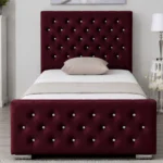 Contemporary Burgundy Velvet Florida Single Bed with mattress -90 × 190 cm Bed