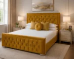 Rich Gold Yellow Hilton Super King Bed with mattress – 6ft | 200 × 200 cm Premium Padded Headboard - Image 4