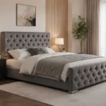 Modern Grey Florida 5ft Bed with Mattress – 180 × 200 cm Upholstered King Bed