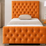 Orange Velvet Florida Single Bed Frame - 90 × 190 cm Upholstered Bed with mattress