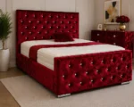 Burgundy Red Velvet Bed Frame with mattress – Elegant Tufted Upholstered Bed with Headboard & Footboard - Image 4