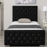 Classic Black Luxury Single Bed Frame - Florida 3ft Velvet Bed with mattress