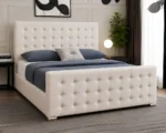Premium Off-White Upholstered Bed with mattress – Glamorous Button Tufted Headboard & Footboard - Image 2