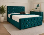 Modern Deep Teal Velvet Bed – Luxury Diamond Quilted Double Bed Frame with mattress - Image 4