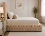 Elegant Champagne Beige Ambassador Bed with mattress – Stylish 90×190 cm Single Bed - Image 3