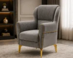 ERVA Luxury Arm Chair – Plush Velvet Fluted Accent Chair with Gold Metal Feet