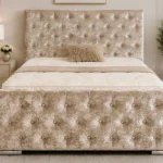 Glamorous Button-Tufted Double Bed – Champagne 160× 200cm with mattress