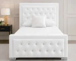 Ivory White Hilton Single Size Bed with mattress  – Elegant Tufted Headboard with Mattress