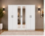 Modern White 6 Door Wardrobe with 2 Full-Length Mirrors Spacious Bedroom Storage- Custom Colours & Sizes Available