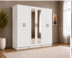 Modern White 6 Door Wardrobe with 2 Full-Length Mirrors Spacious Bedroom Storage- Custom Colours & Sizes Available - Image 2