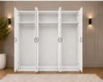 Modern White 6 Door Wardrobe with 2 Full-Length Mirrors Spacious Bedroom Storage- Custom Colours & Sizes Available - Image 3