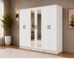 Modern White 6 Door Wardrobe with 2 Full-Length Mirrors Spacious Bedroom Storage- Custom Colours & Sizes Available - Image 4