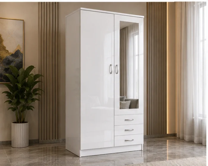 White Space-Saving Mirrored Wardrobe – Modern Bedroom Furniture