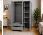 Elegant Grey 3 Door Wardrobe – 3 Door Mirrored Wardrobe with 2 Bottom Drawers - Image 2
